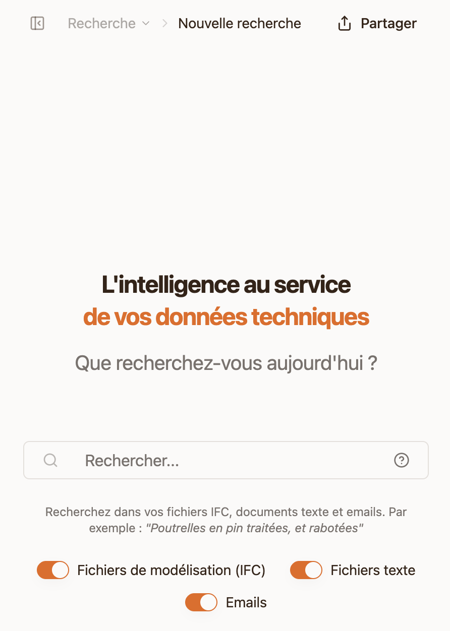 BatiSearch — interface de recherche intelligente pour bureaux d'études BTP BatiSearch — interface de recherche intelligente pour bureaux d'études BTP